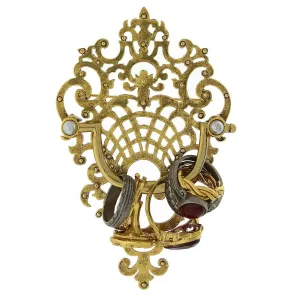 Antiquities Couture Pewter Marble Red Grey And Faux Pearl Door Knocker Pin 1928 Jewelry