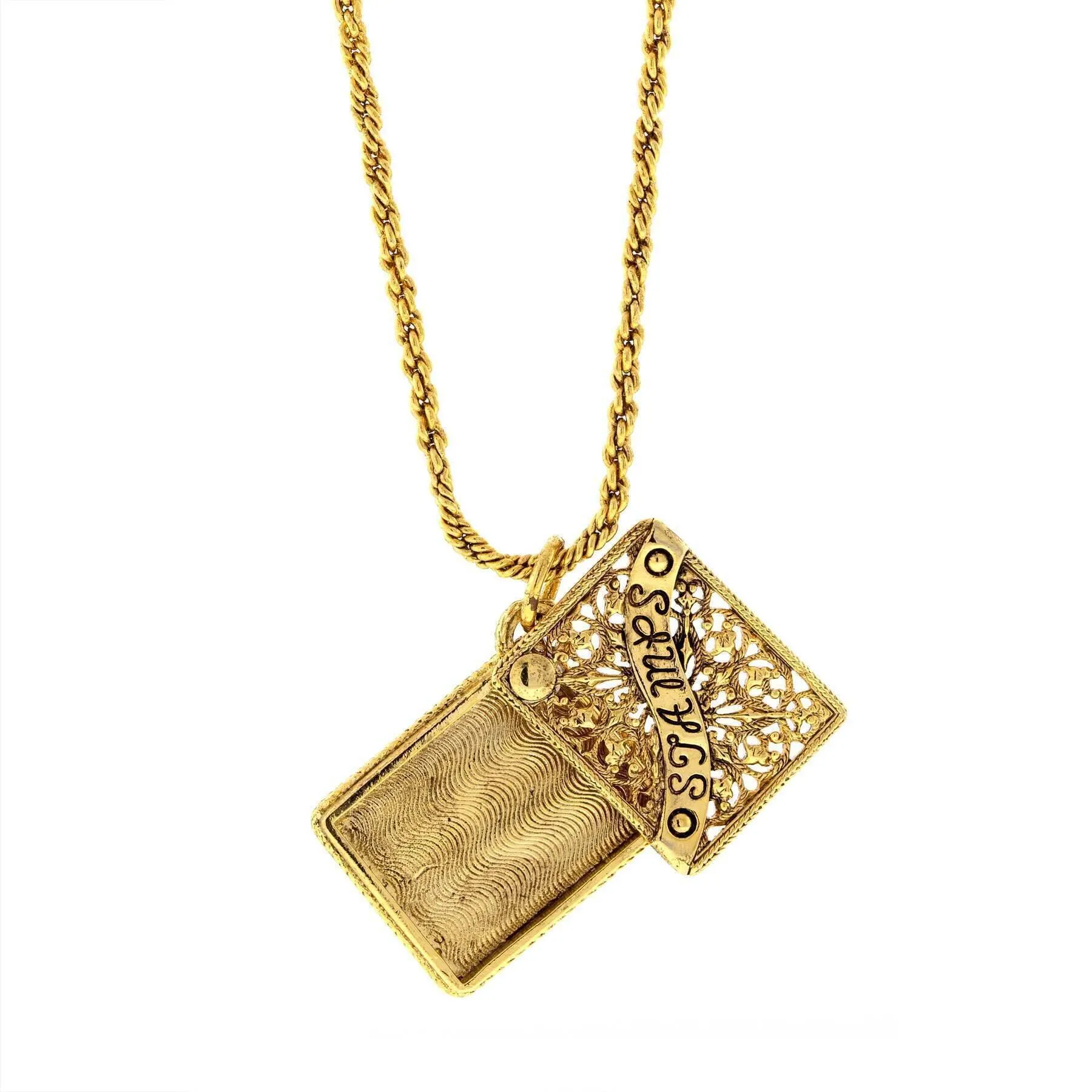 Antiquities Couture Postage Stamp Holder Locket Necklace 32" 1928 Jewelry