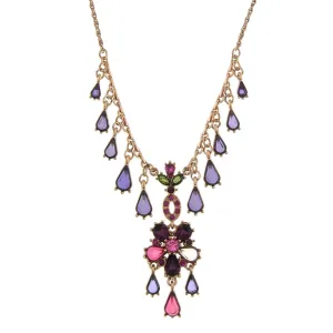Antiquities Couture Rose Purple Pink And Green Multidrop Pendant Necklace 16"   3" Extender 1928 Jewelry