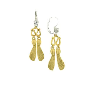 Antiquities Couture Two Tone Crystal Maple Seed Lever Back Earrings 1928 Jewelry
