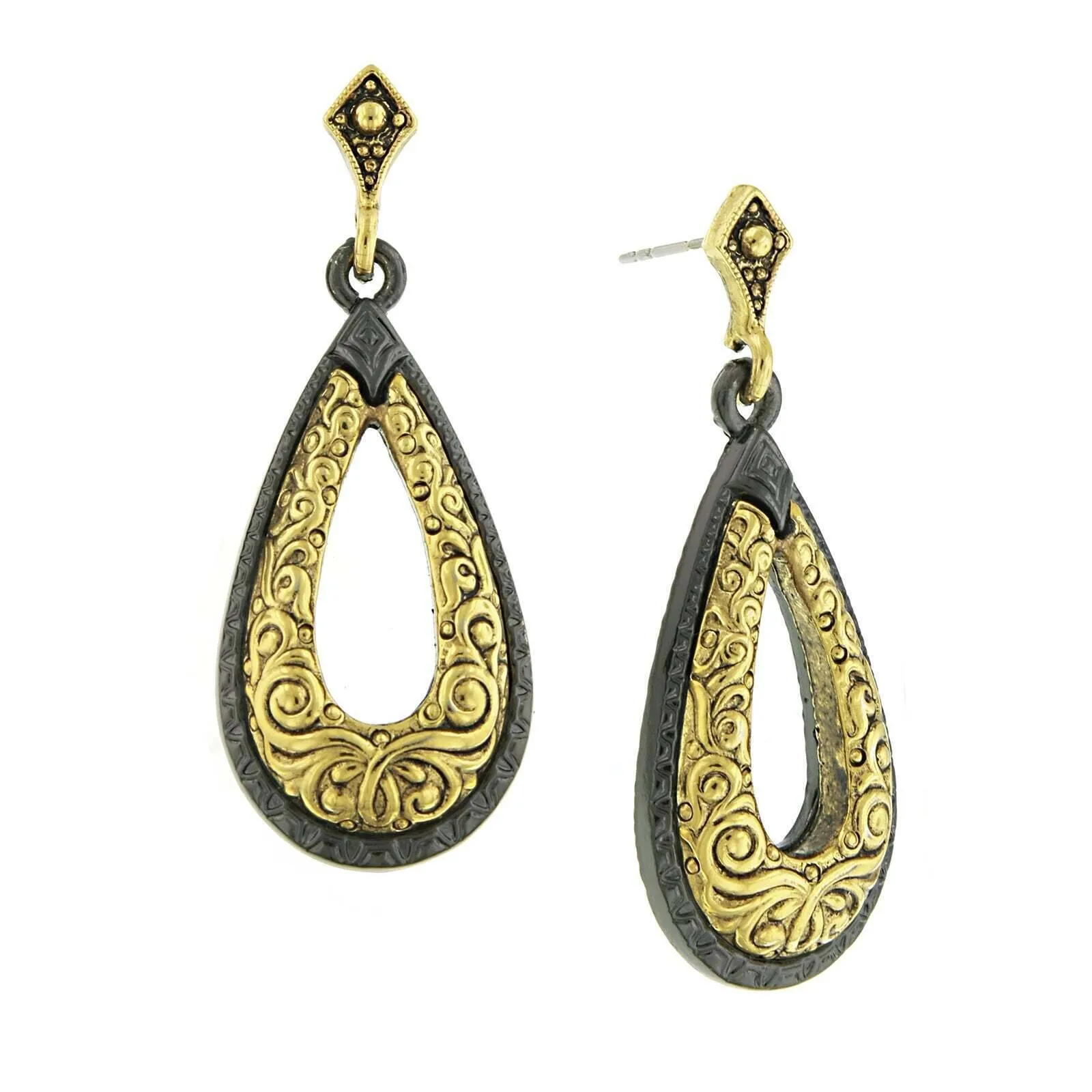 Antiquities Couture Two Tone Teardrop Earrings 1928 Jewelry