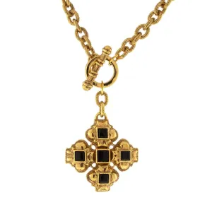 Antiquities Couture Vestments Square Black Onyx Cross Pendant Toggle Necklace  17" 1928 Jewelry