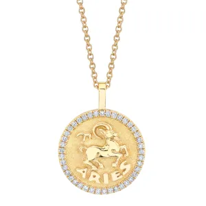 ARIES ZODIAC COIN PENDANT WITH DIAMOND FRAME Anita Ko