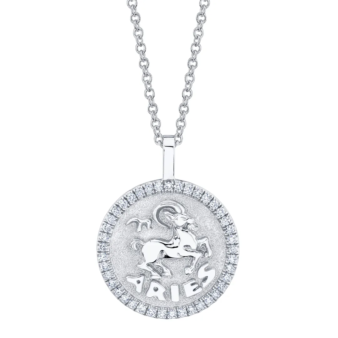 ARIES ZODIAC COIN PENDANT WITH DIAMOND FRAME Anita Ko