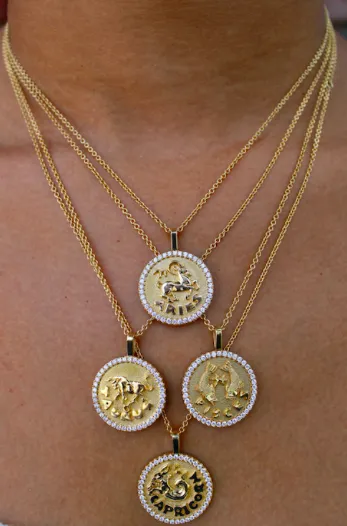 ARIES ZODIAC COIN PENDANT WITH DIAMOND FRAME Anita Ko