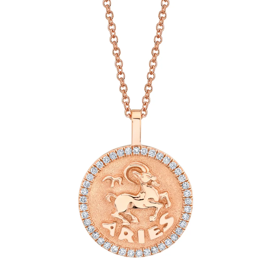 ARIES ZODIAC COIN PENDANT WITH DIAMOND FRAME Anita Ko