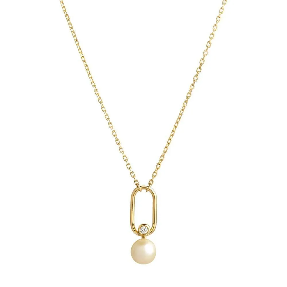 Astra Moonlight 18K Gold Necklace w. Pearl & Diamond