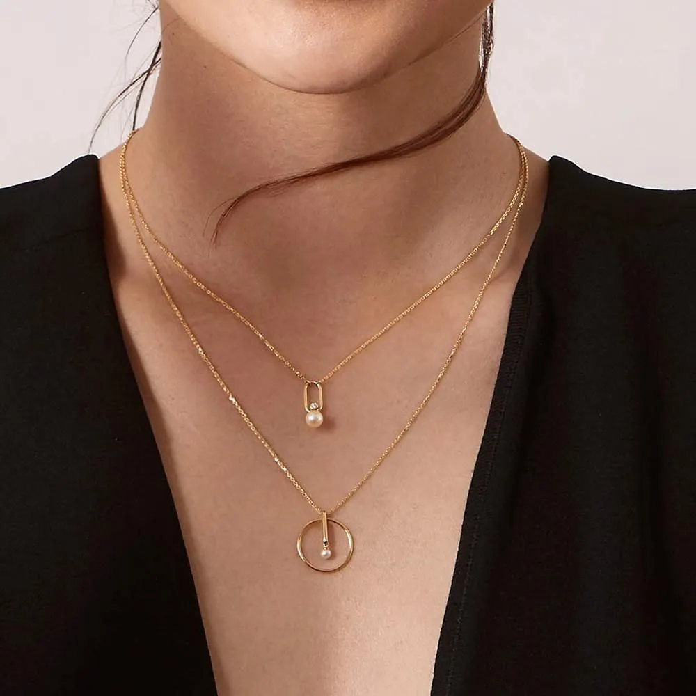 Astra Moonlight 18K Gold Necklace w. Pearl & Diamond
