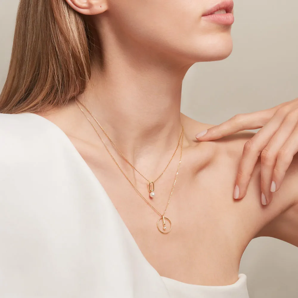 Astra Moonlight 18K Gold Necklace w. Pearl & Diamond