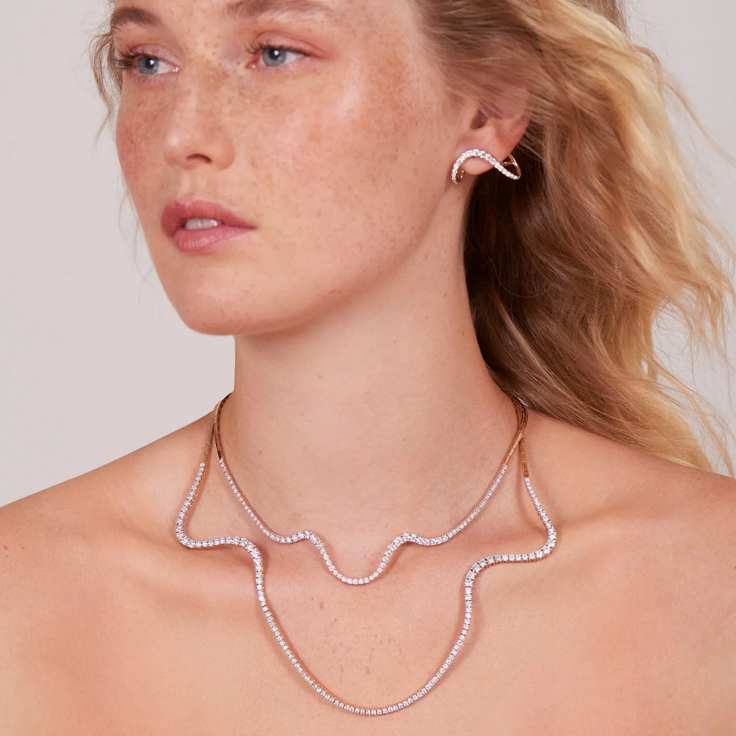 Aurora Half 18K Rosegold Necklace w. Diamonds