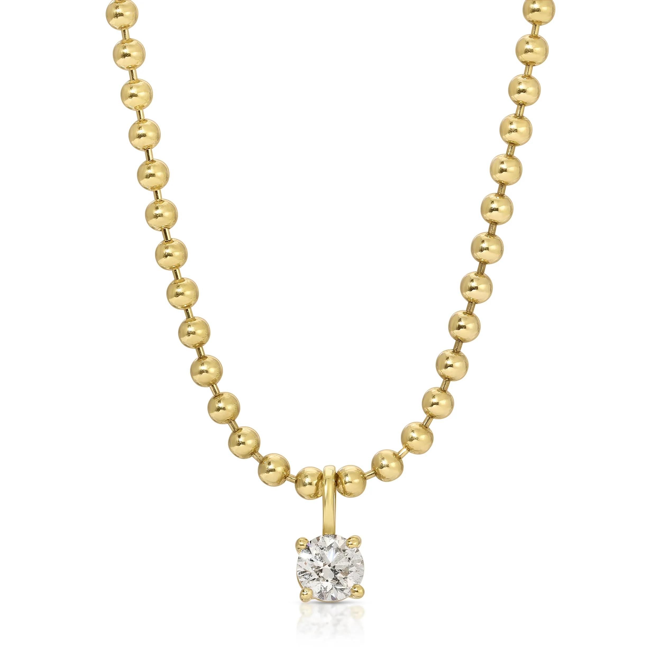 BALL CHAIN NECKLACE WITH ROUND DIAMOND PENDANT Anita Ko