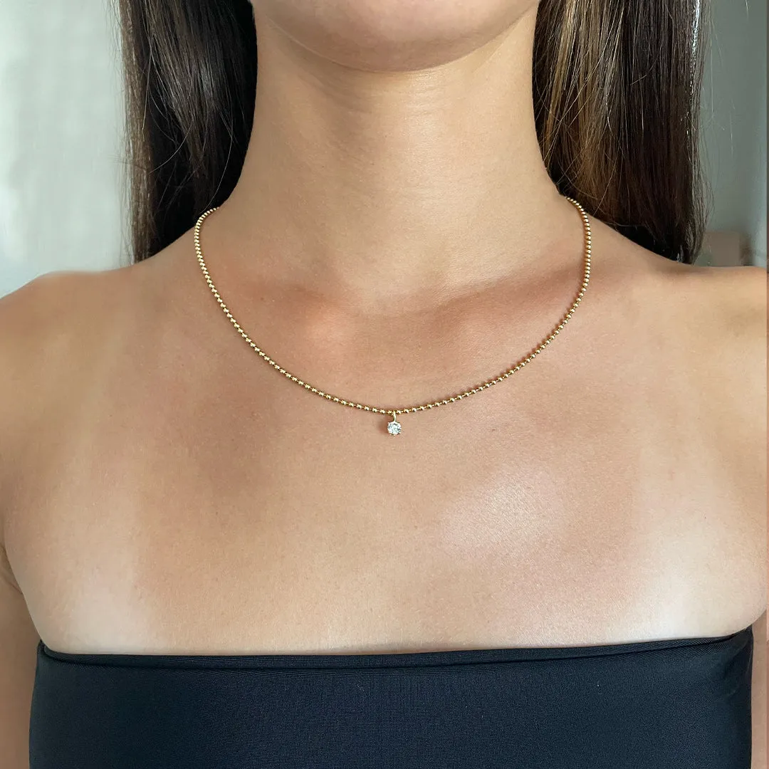 BALL CHAIN NECKLACE WITH ROUND DIAMOND PENDANT Anita Ko