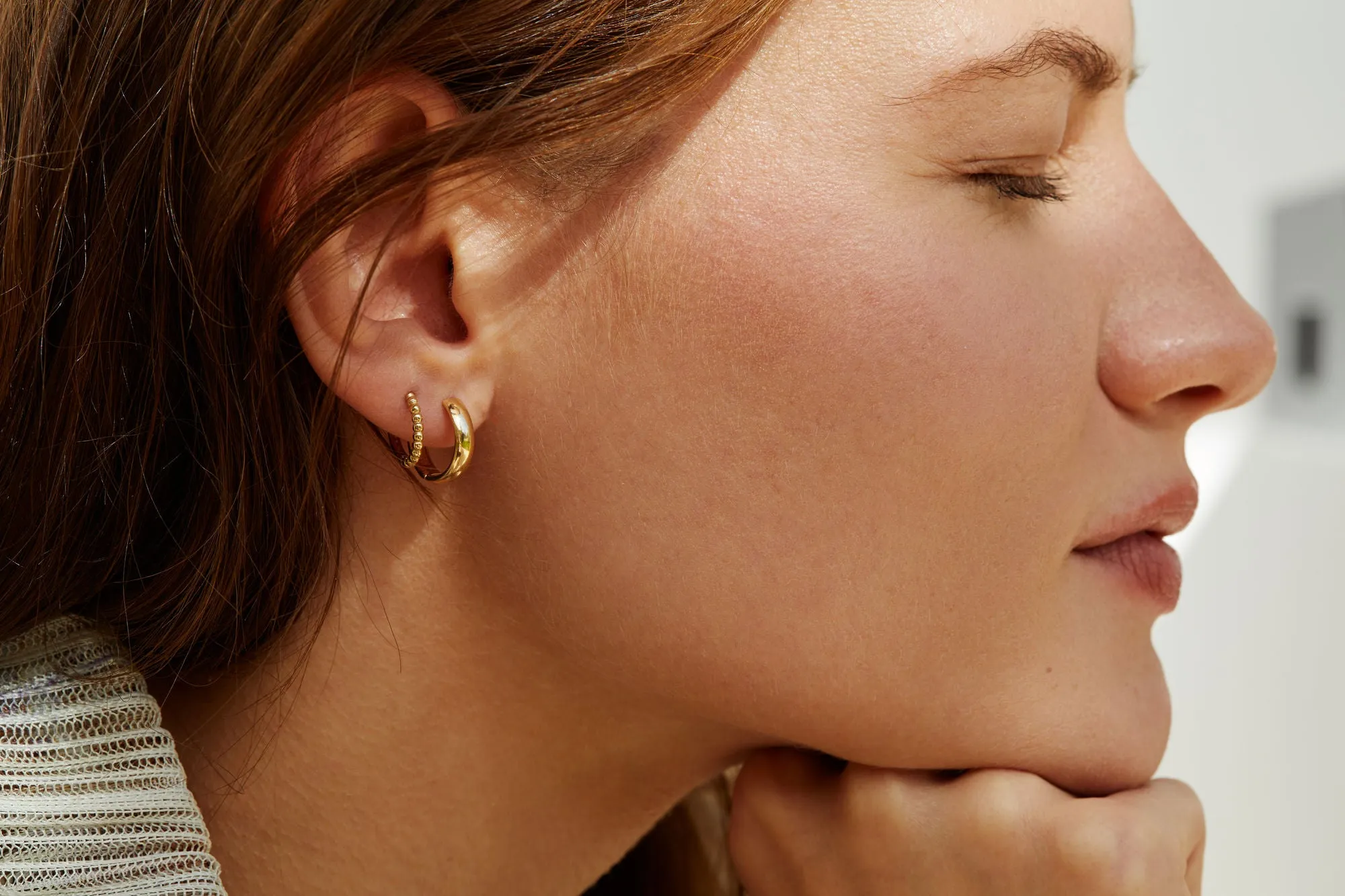 Beaded 14K 8mm Gold Hoops