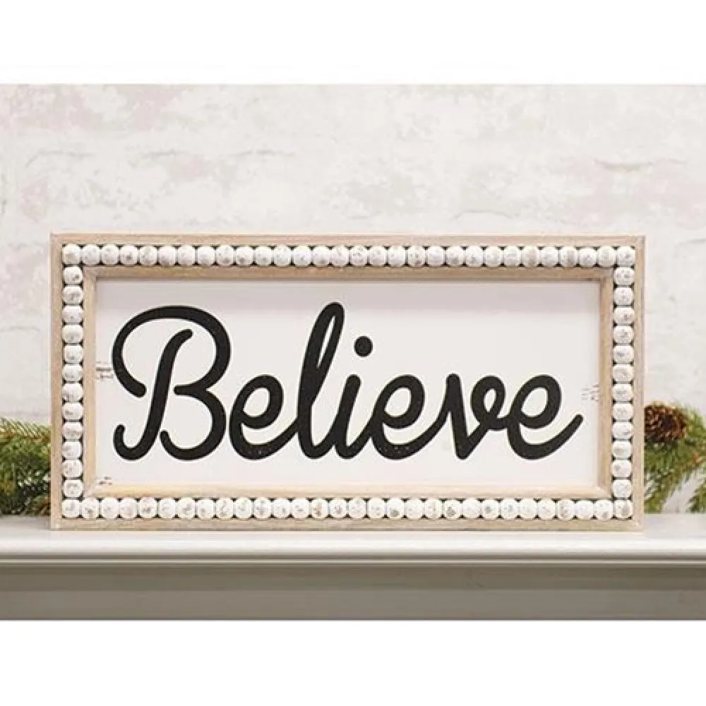 *Beaded Distressed Believe Sign