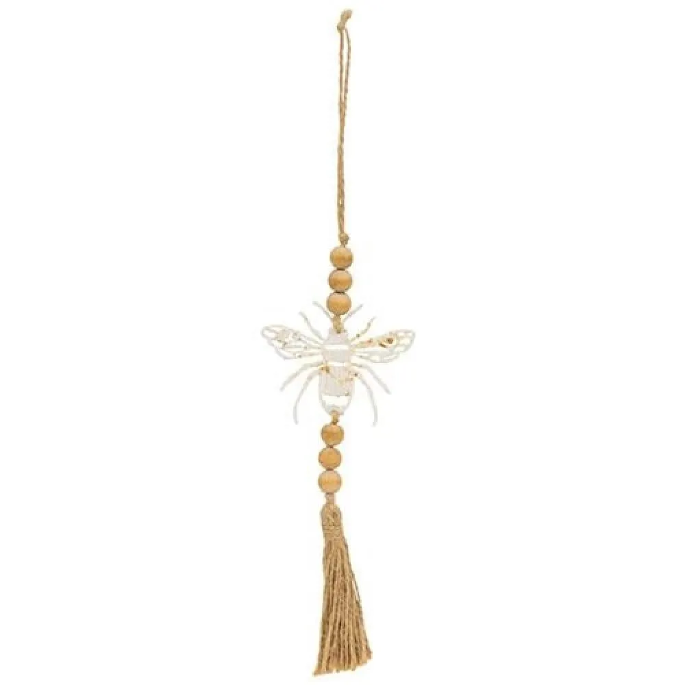 *Beaded White Metal Bee Ornament