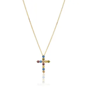 Belluno Croce 18K Gold Plated Necklace w. Colored Zirconias