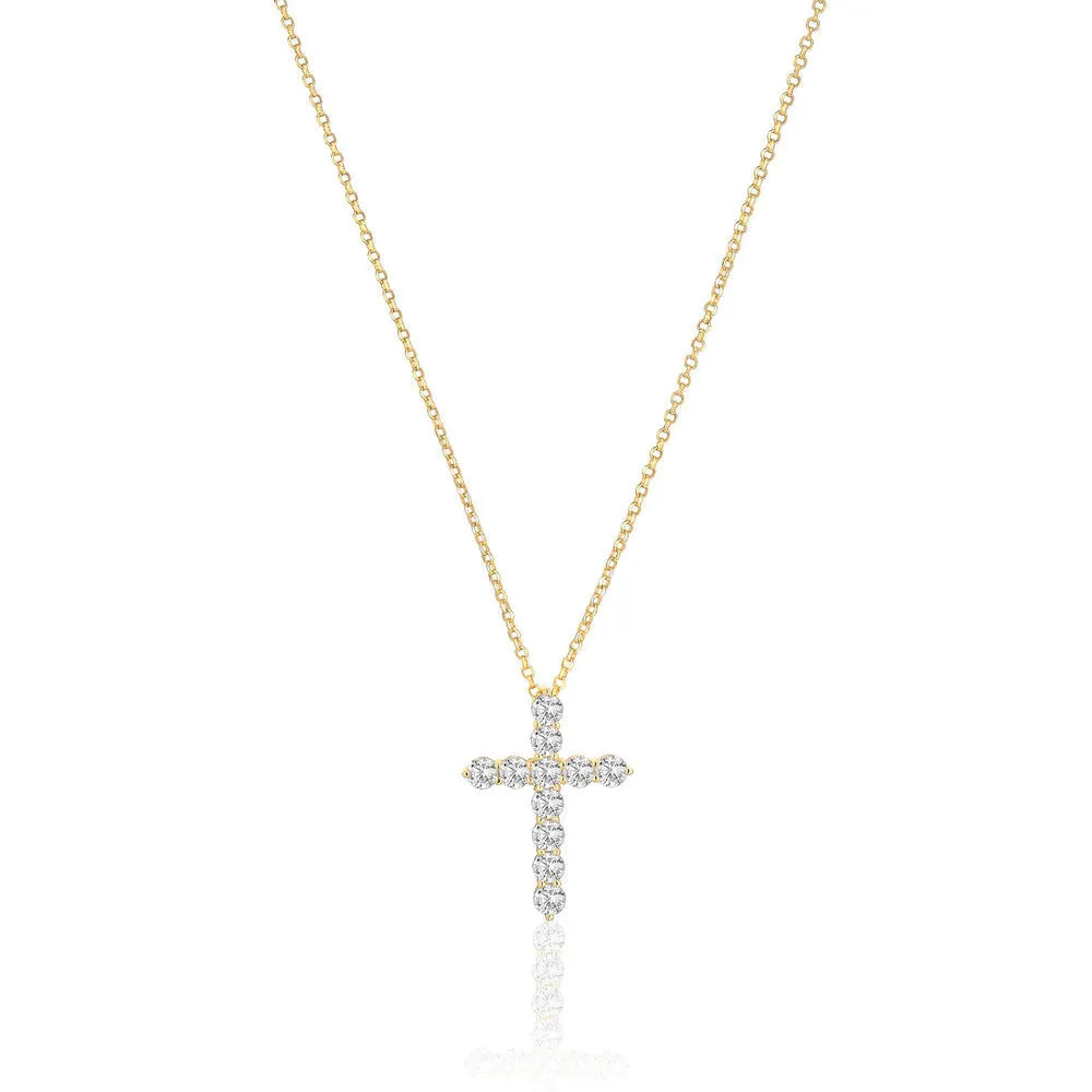 Belluno Croce 18K Gold Plated Necklace w. Zirconias
