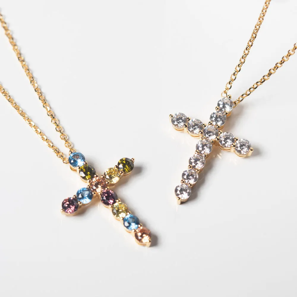 Belluno Croce 18K Gold Plated Necklace w. Zirconias