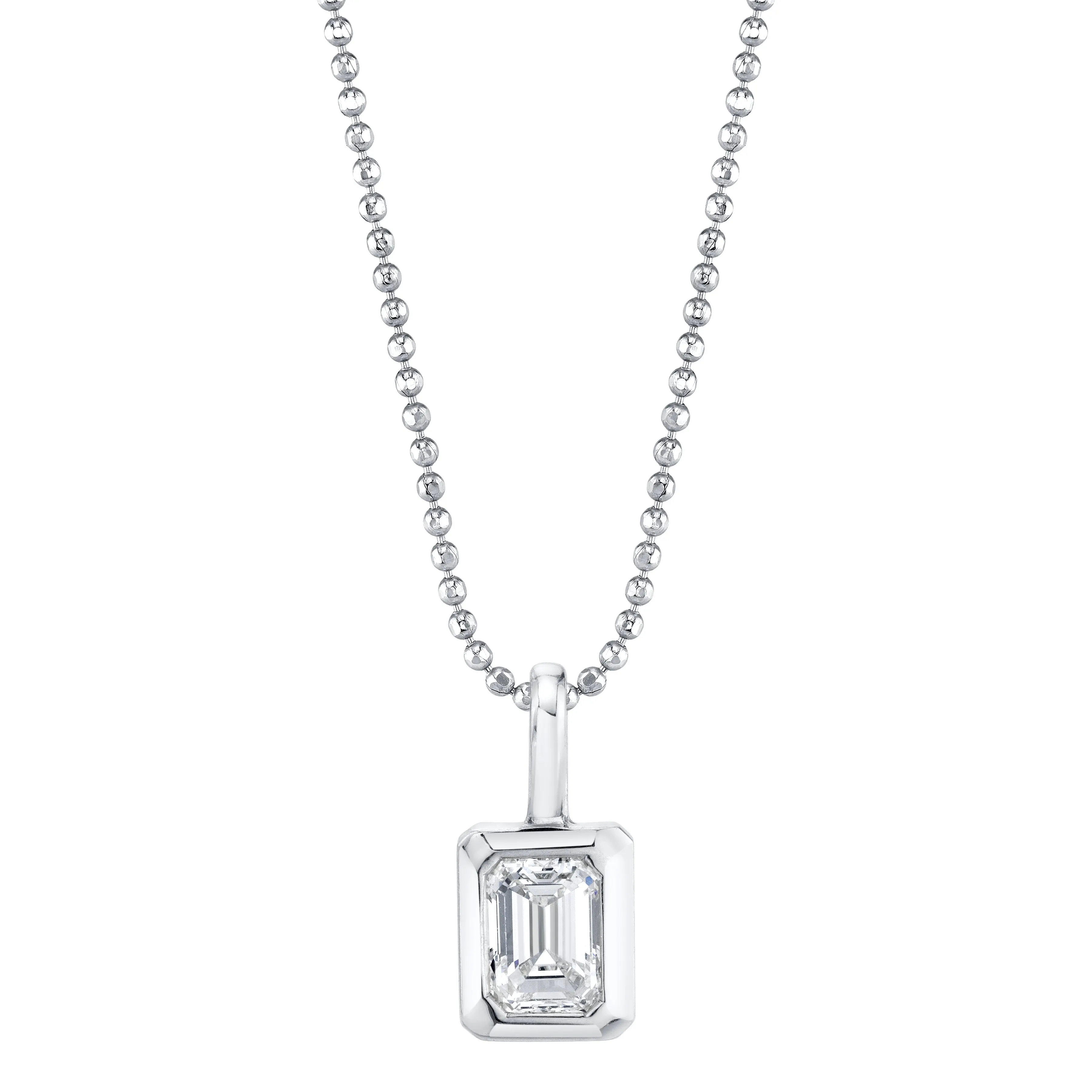 BEZELED EMERALD CUT DIAMOND PENDANT Anita Ko