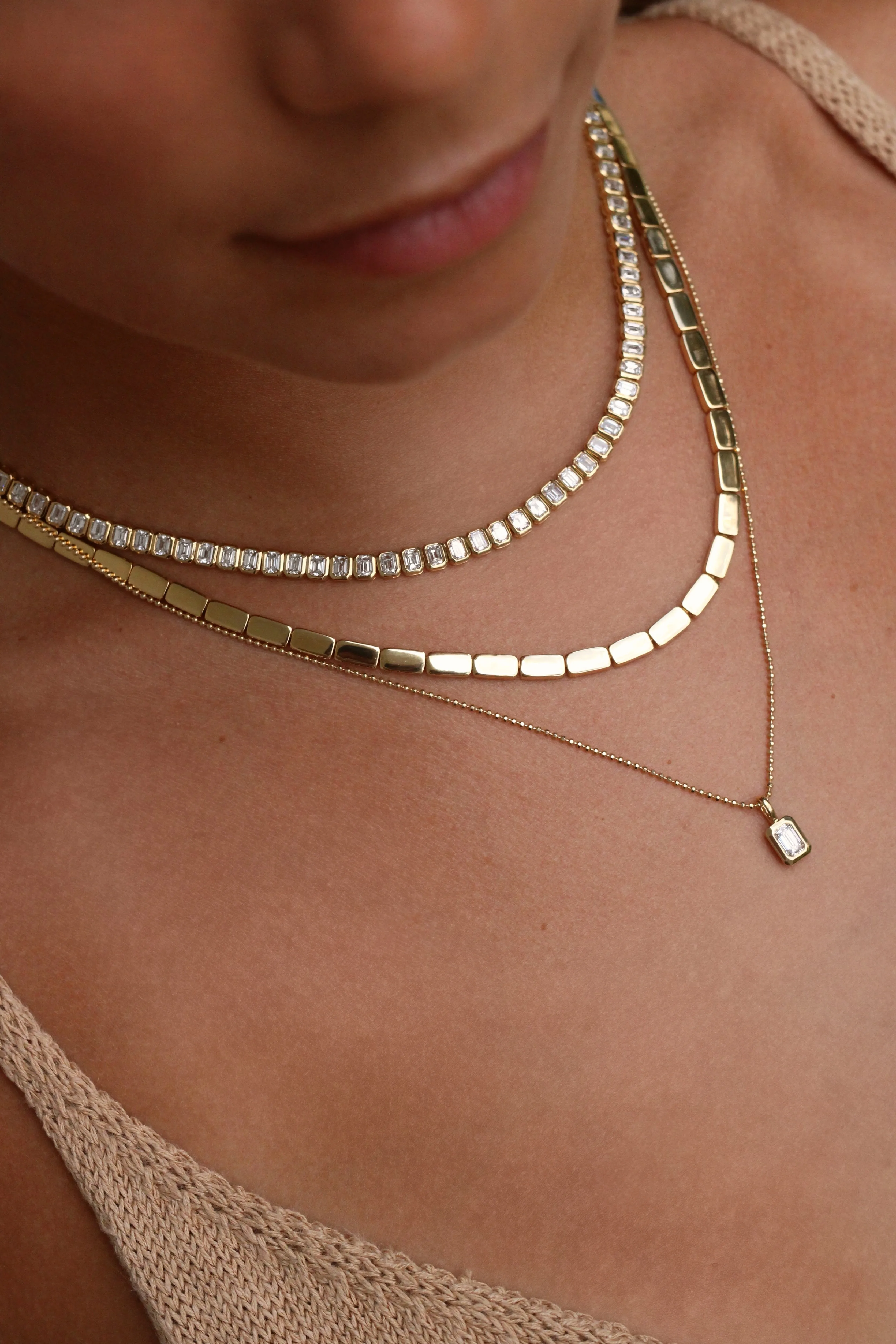 BEZELED EMERALD CUT DIAMOND PENDANT Anita Ko