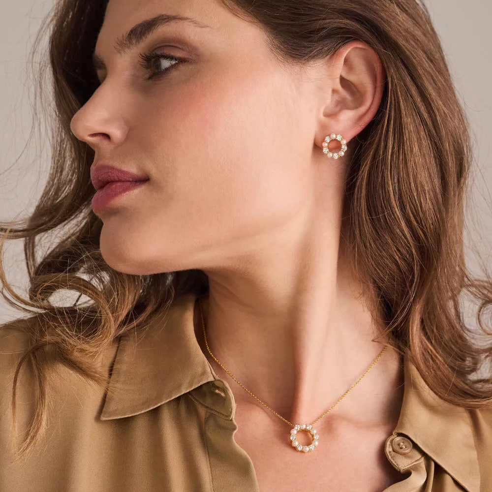 Biella Perla 18K Gold Plated Necklace w. Zirconia & Pearl