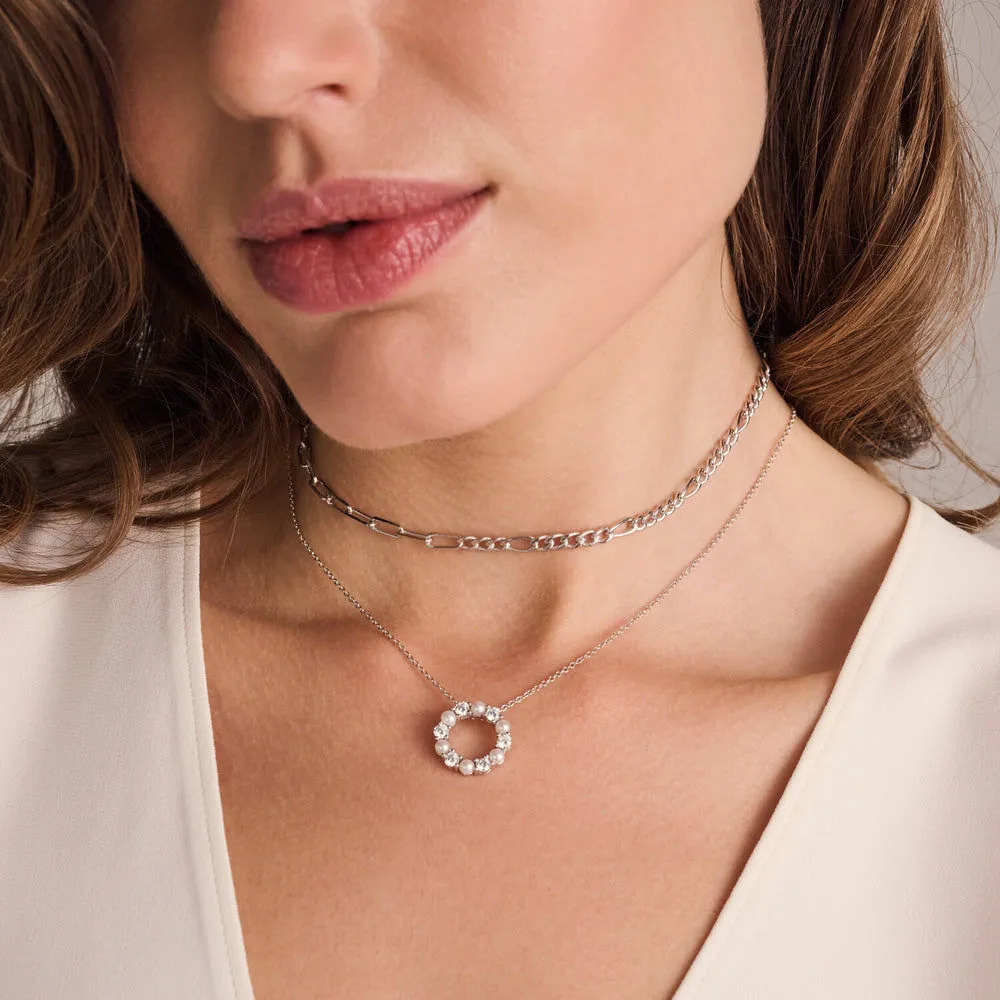 Biella Perla Silver Necklace w. Zirconia & Pearl