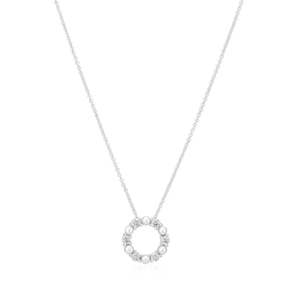 Biella Perla Silver Necklace w. Zirconia & Pearl