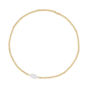 Biwa Delicate Gold Plated Necklace w. Pearl