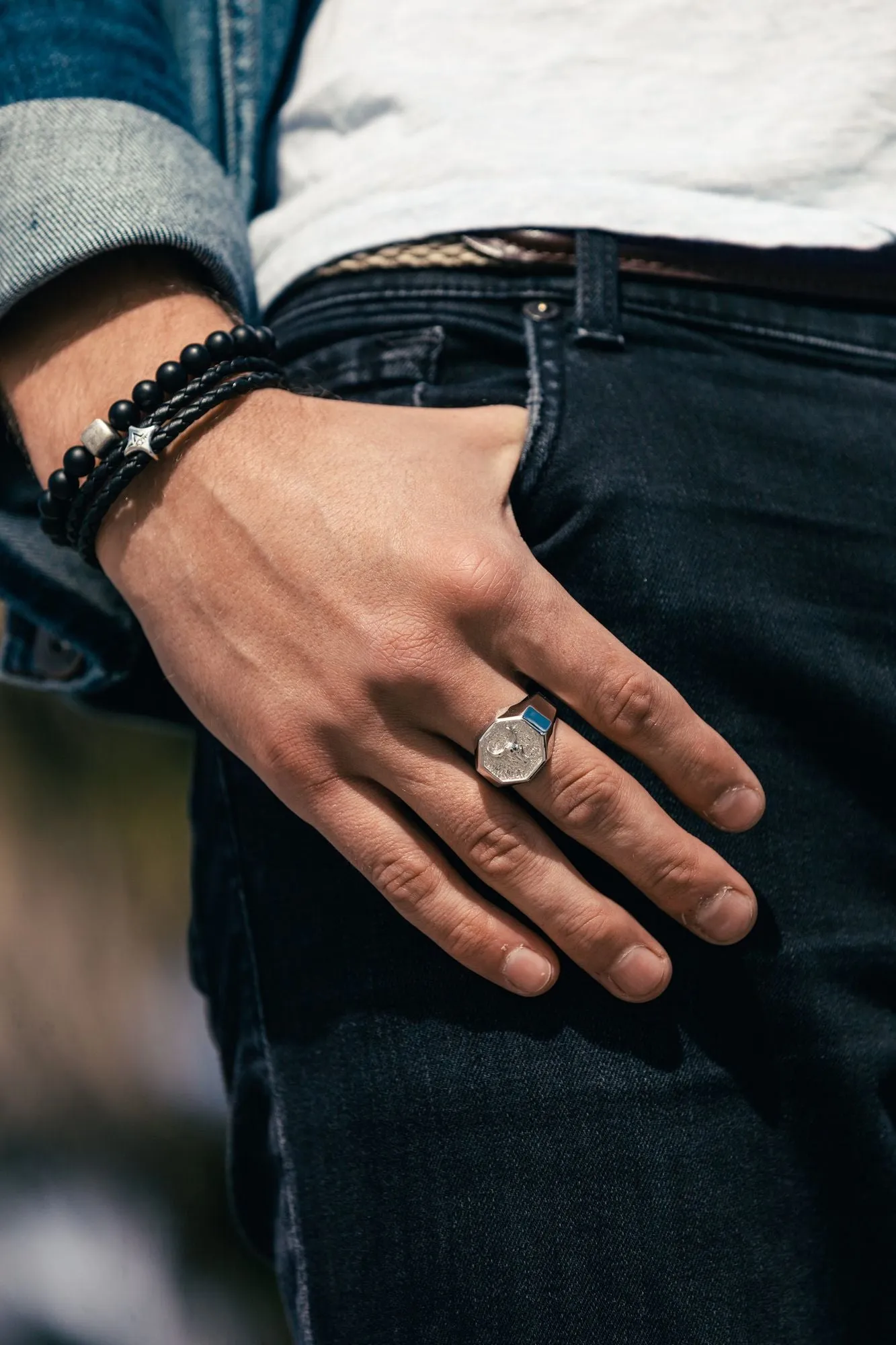 Black Bolo Rhodinated Silver Bracelet