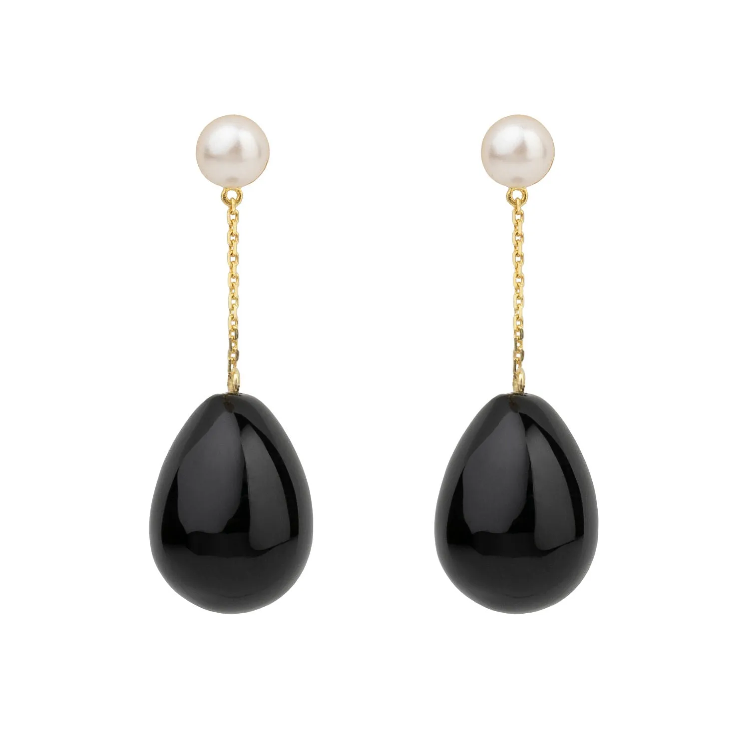 Black Mini Pearl Drop Gold Plated Earrings