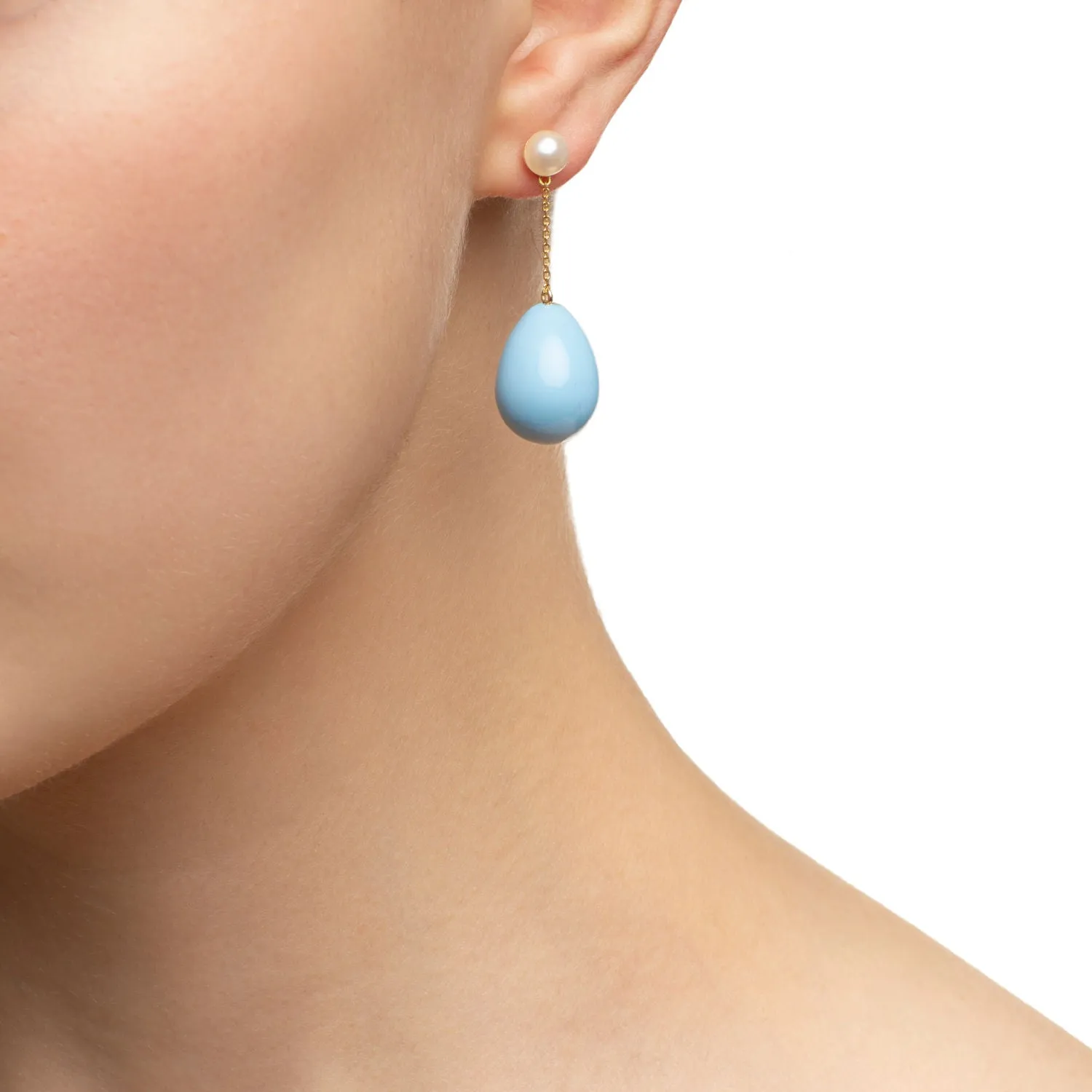 Blue Mini Pearl Drop Gold Plated Earrings