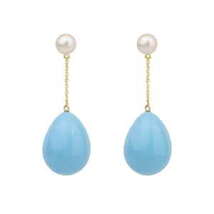 Blue Mini Pearl Drop Gold Plated Earrings