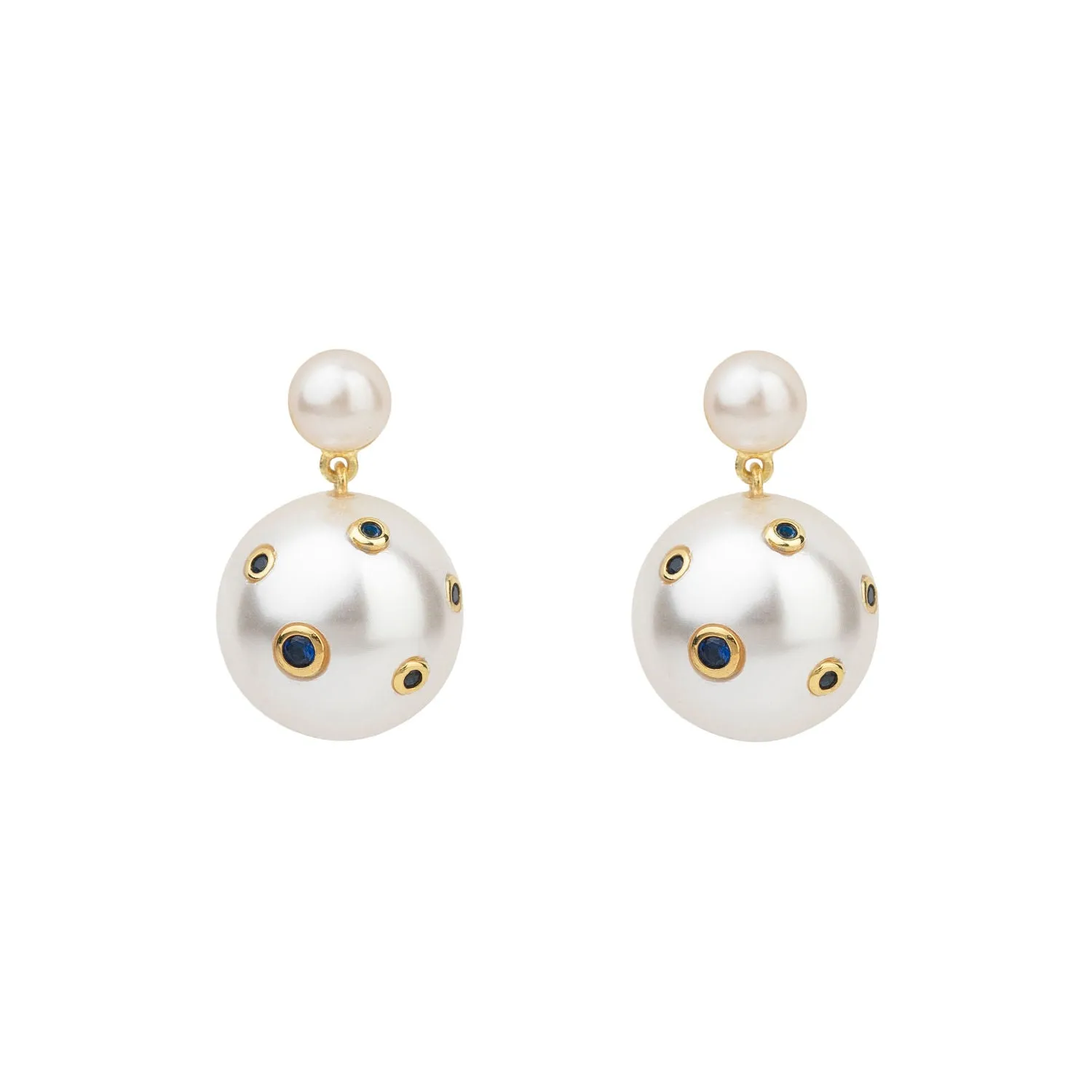 Blue Spots Mini Drop Gold Plated Earrings