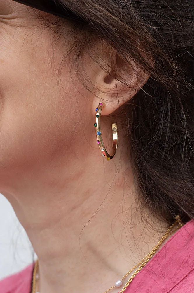 B.M.L Ginette Rainbow Stone Hoop Earrings