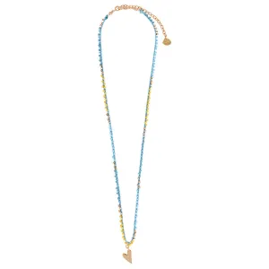 Breaded Heart Charm Necklace ~ Blue and Yellow