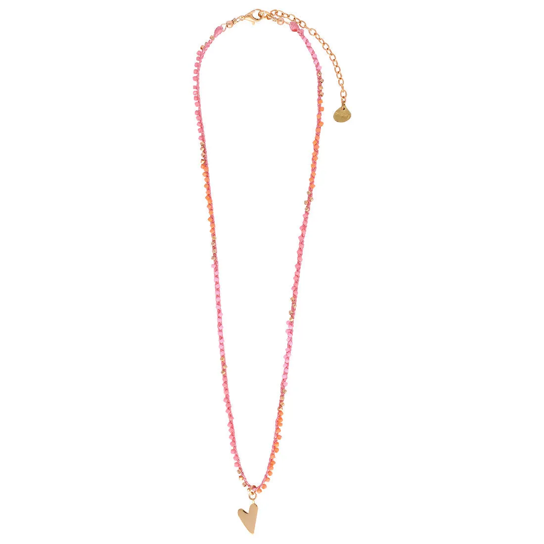 Breaded Heart Charm Necklace ~ Pink