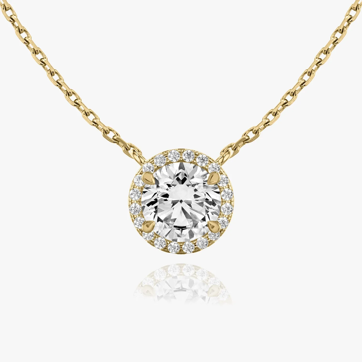 Brilliant Round Halo 14K Gold Necklace w. Lab-Grown Diamonds
