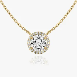 Brilliant Round Halo 14K Gold Necklace w. Lab-Grown Diamonds
