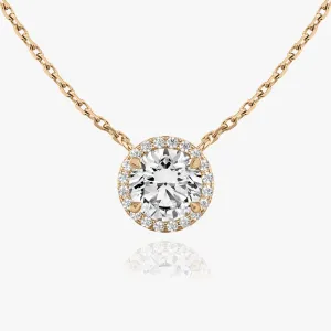 Brilliant Round Halo 14K Rosegold Necklace w. Lab-Grown Diamonds
