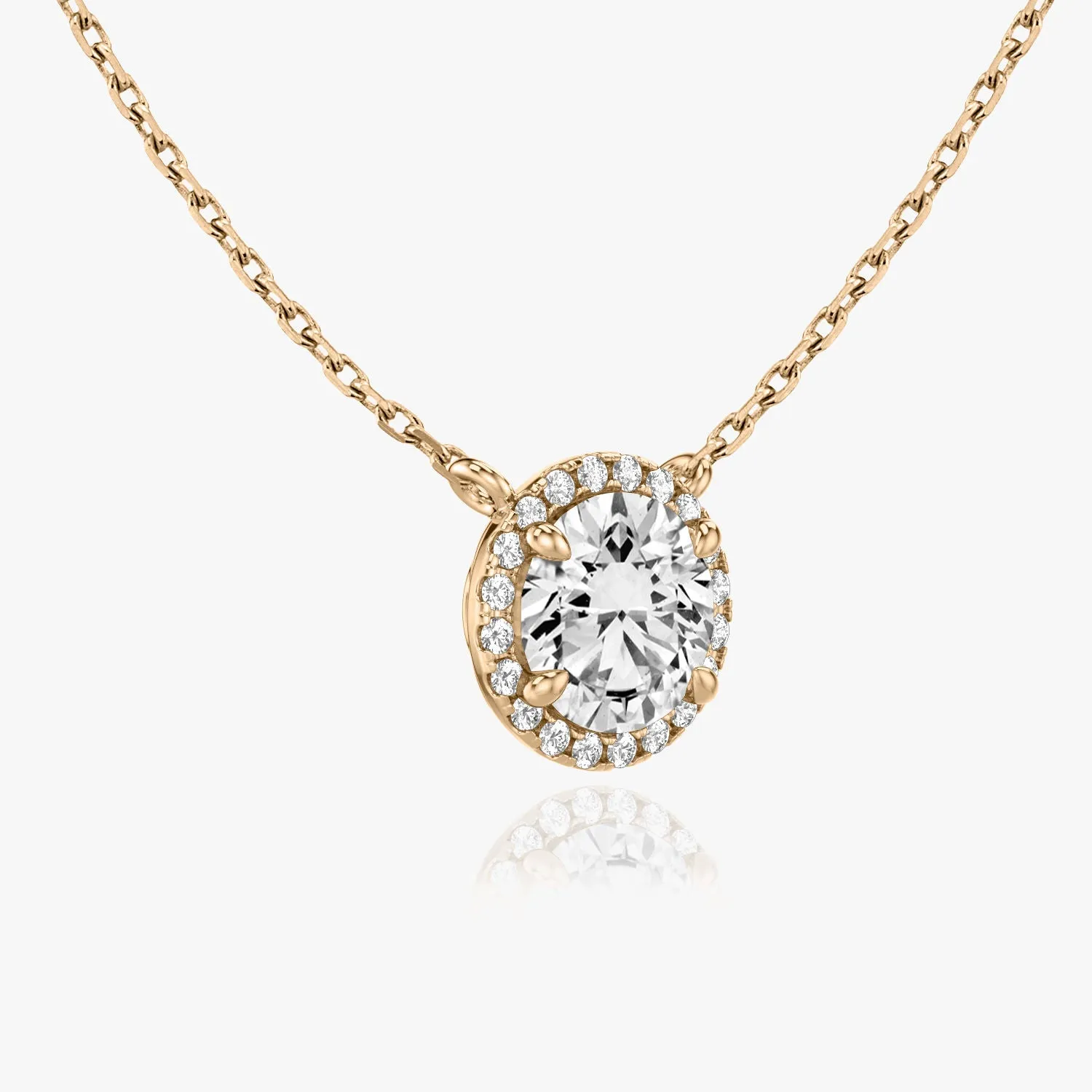 Brilliant Round Halo 14K Rosegold Necklace w. Lab-Grown Diamonds