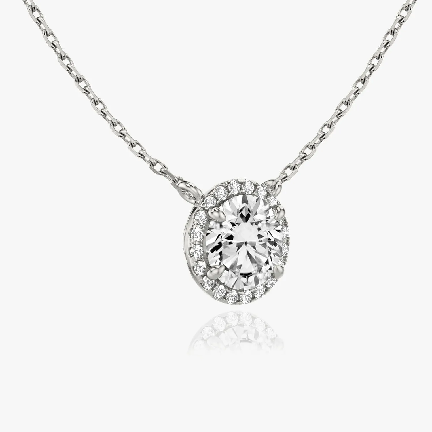 Brilliant Round Halo 14K Whitegold Necklace w. Lab-Grown Diamonds