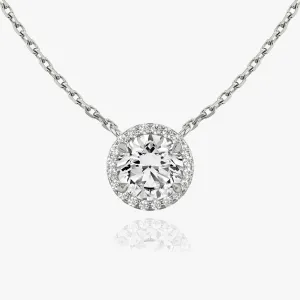 Brilliant Round Halo 14K Whitegold Necklace w. Lab-Grown Diamonds