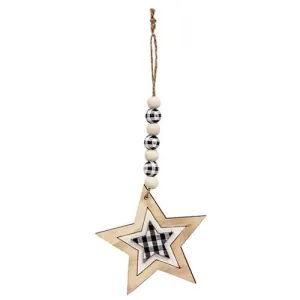 *Buffalo Check Beaded Wood Star Ornament
