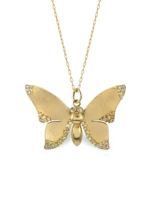 Butterfly 14K Gold Necklace w. Diamonds