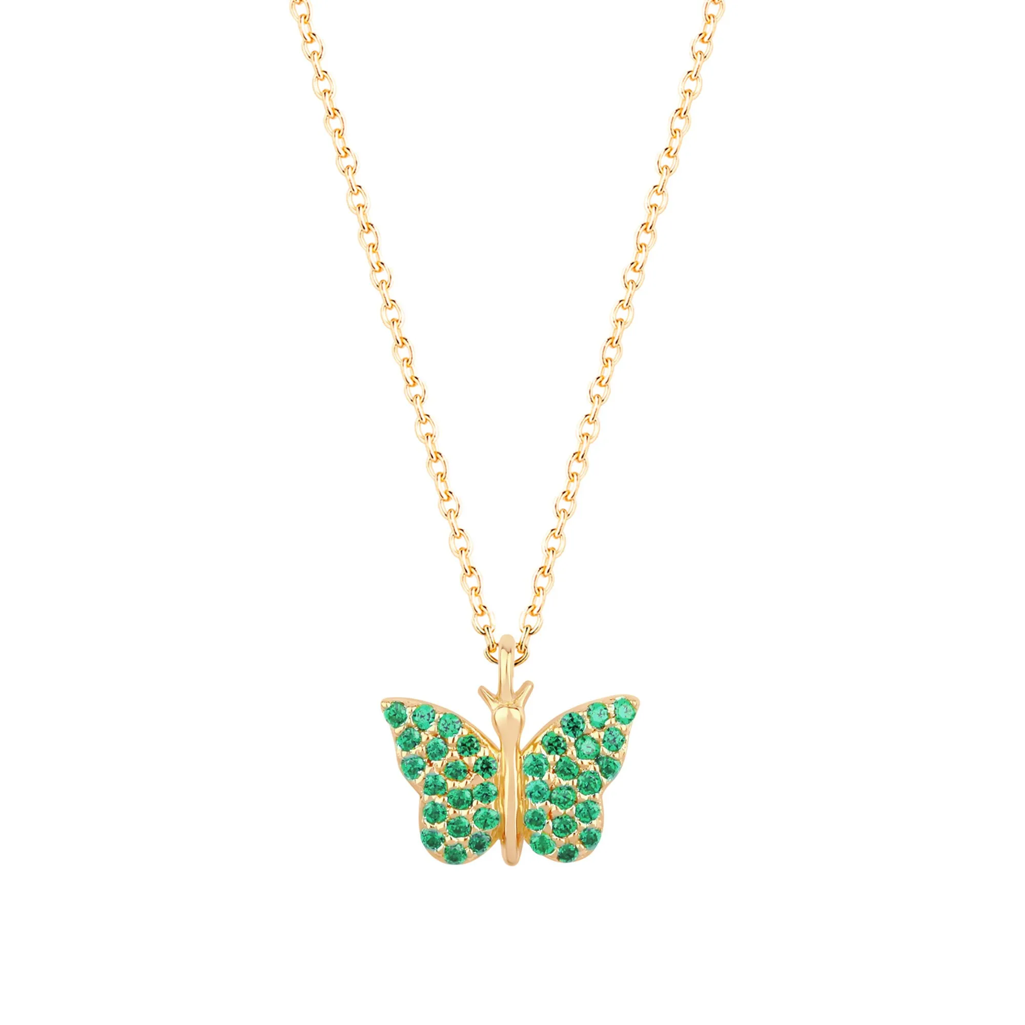 Butterfly 18K Gold Plated Necklace w. Green Zirconias
