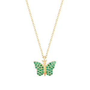 Butterfly 18K Gold Plated Necklace w. Green Zirconias