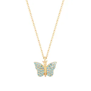 Butterfly 18K Gold Plated Necklace w. Light Blue Zirconias