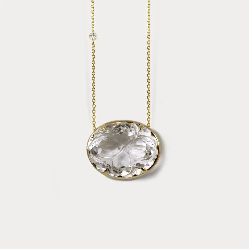 Camelia 18K Gold Necklace w. Diamonds & Crystal Quartz