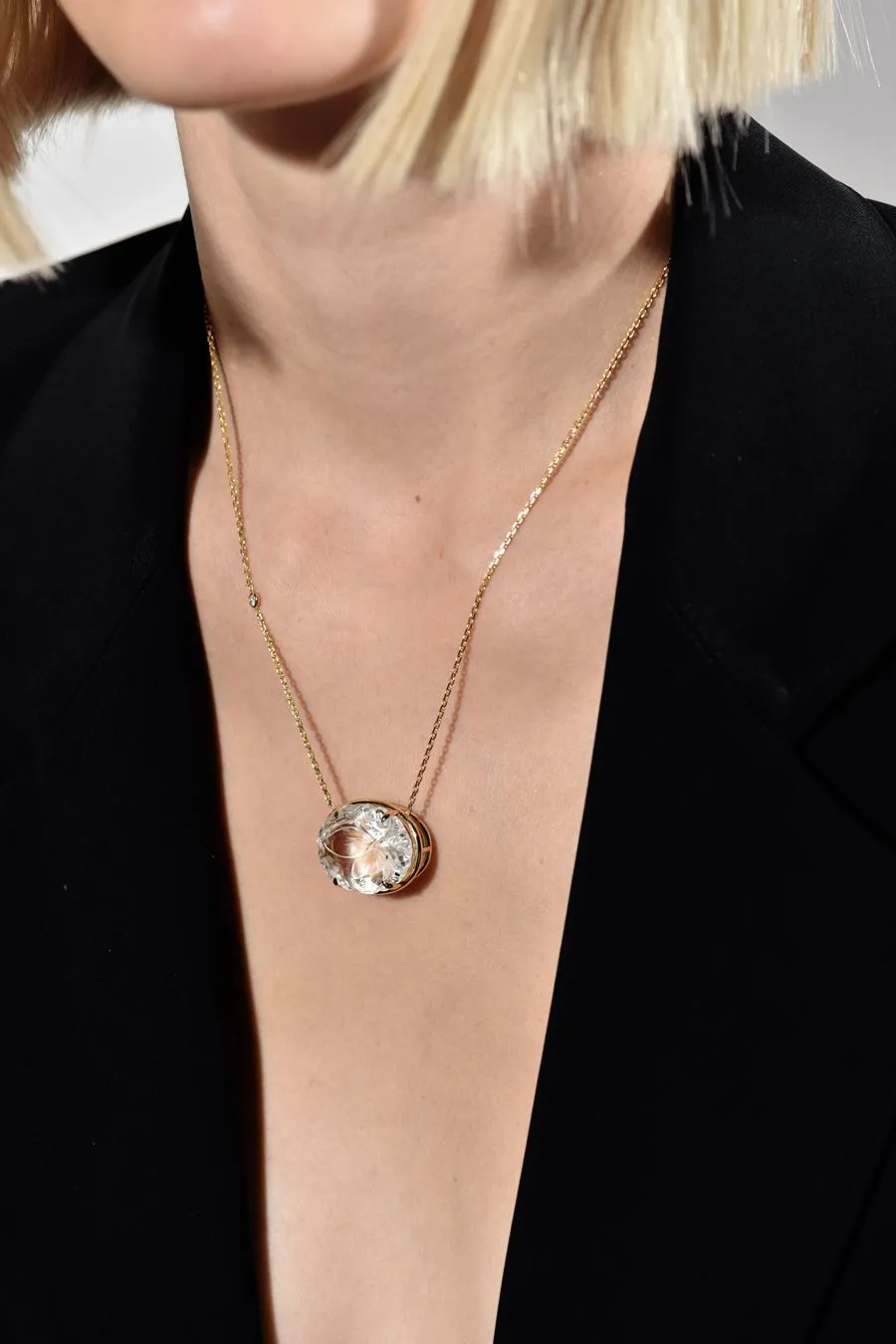 Camelia 18K Gold Necklace w. Diamonds & Crystal Quartz