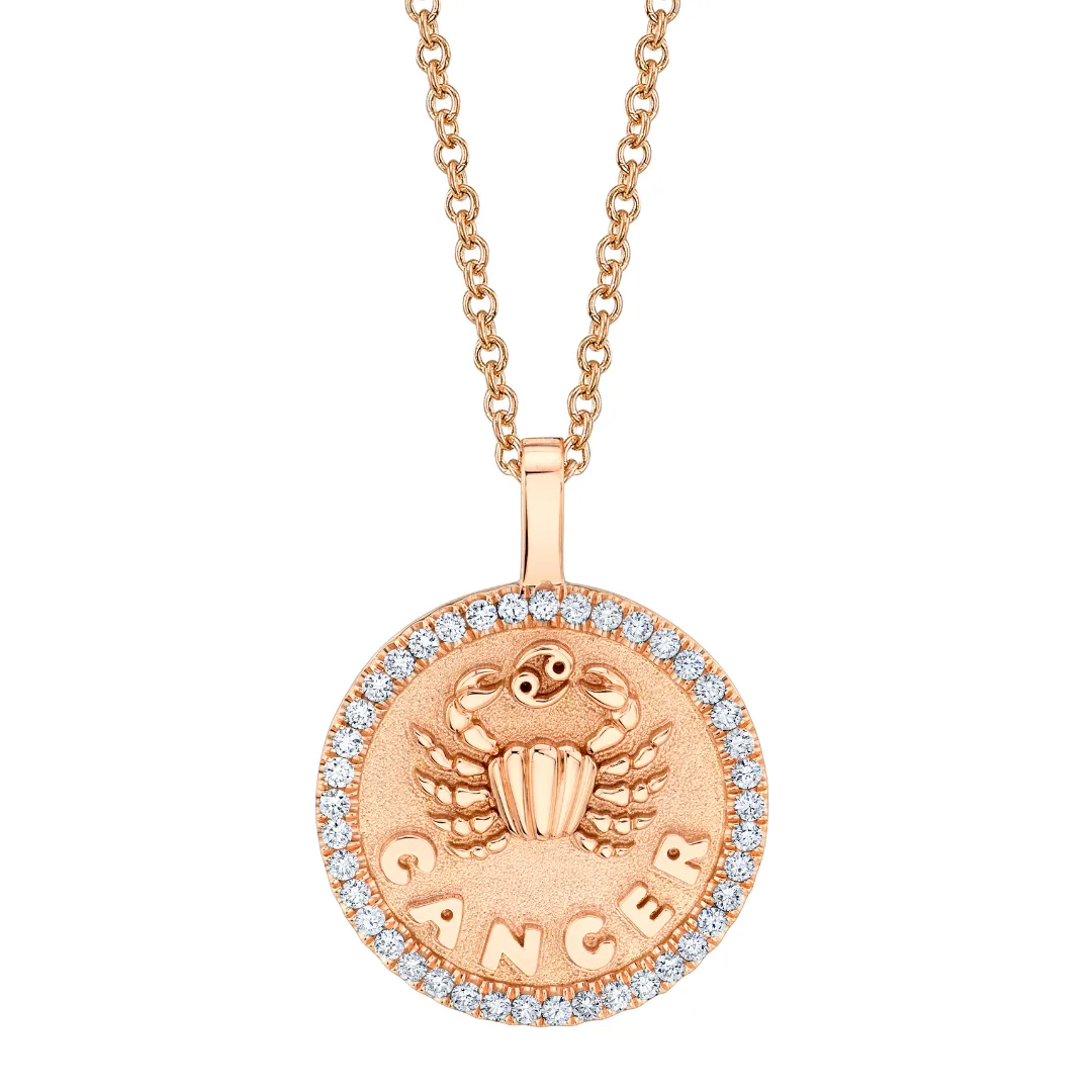 CANCER ZODIAC COIN PENDANT WITH DIAMOND FRAME Anita Ko